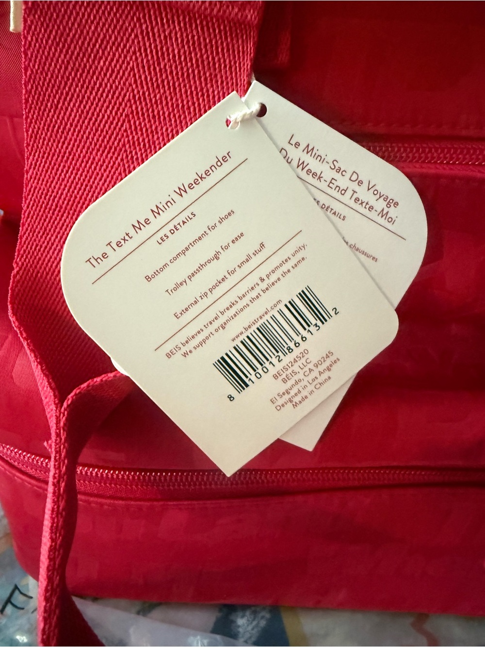 BEIS TEXT ME RED MINI WEEKENDER. Brand New With Tags - Picture 3 of 8